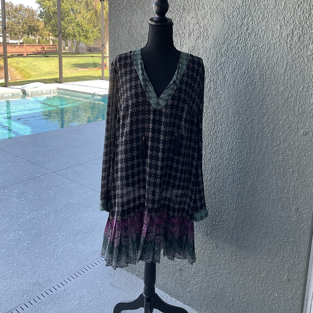 Bisou Bisou by Michele Bohbot Sheer Boho Mini Dress